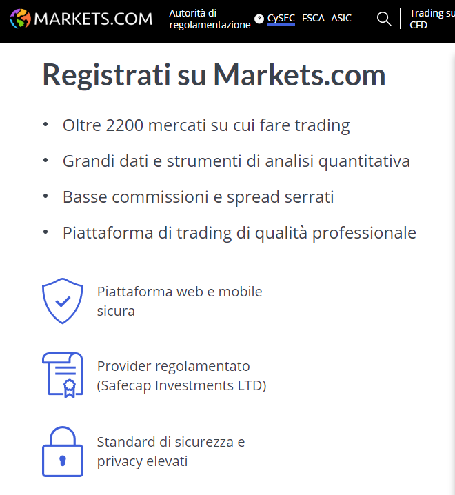 Markets.com vantaggi