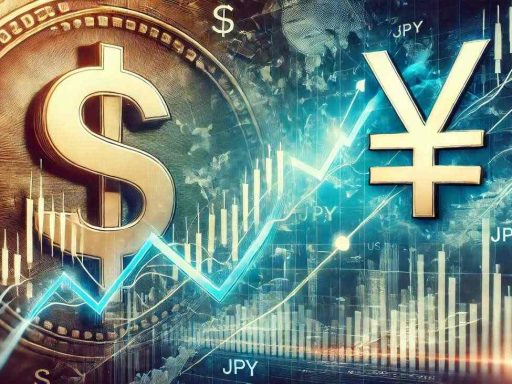 Il simbolo del dollaro a sinistra e quello dello yen giapponese a destra con dei grafici sullo sfondo