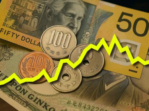 Banconote e monete con una linea gialla a zig-zag in sovrimpressione