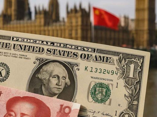 Una banconota in dollari con Big Ben e Parlamento del Regno Unito sullo sfondo